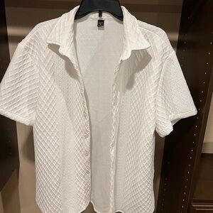 NFINITY White Casual Button Down Shirt with Textured Fabric